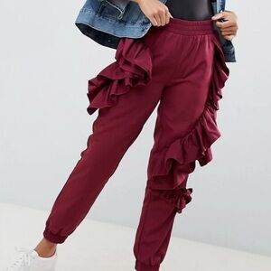 ASOS Design Ruffle Sweatpants in Burgundy Women's